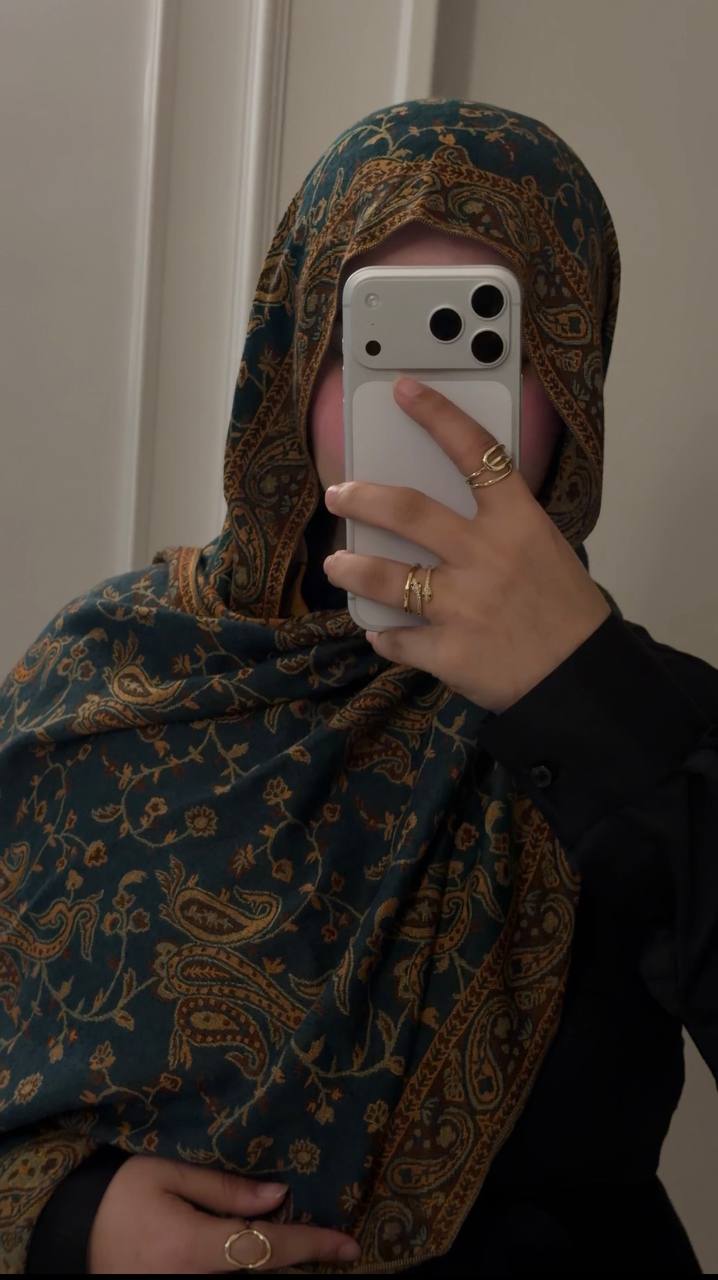 شال الكشمير باللون الزيتي والدبل فيس باللون البرونزي