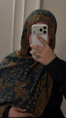 شال الكشمير باللون الزيتي والدبل فيس باللون البرونزي