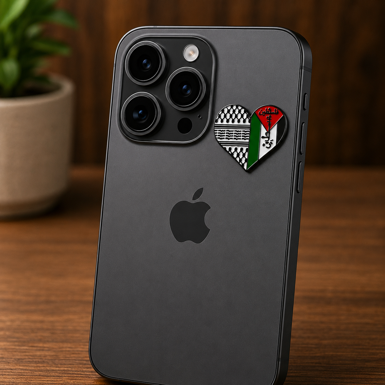 ستيكر معدن قلب بالكوفية وعلم فلسطين