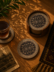 كوسترات خشب بتصميم التطريز الايراني قطر 9 سانتي